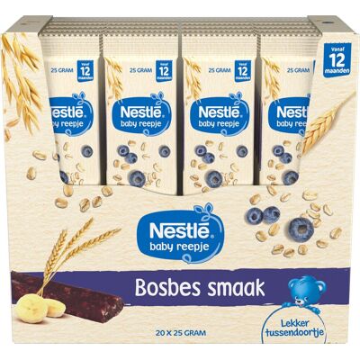Nestlé baby fruitreep bosbes - tussendoortje - met fruit & granen - babyvoeding 12+ maanden - 20 repen Nestlé baby fruitreep bosbes - tussendoortje - met fruit & granen - babyvoeding 12+ maanden - 20 repen