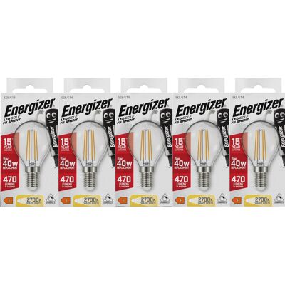 Energizer energiezuinige filament led kogellamp - e14 - 5 watt - warmwit licht - dimbaar - 5 stuks Energizer energiezuinige filament led kogellamp - e14 - 5 watt - warmwit licht - dimbaar - 5 stuks