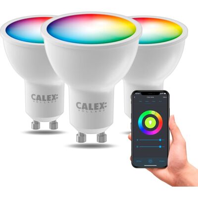 Calex slimme lamp - set van 3 stuks - wifi led verlichting - gu10 - smart lichtbron - dimbaar - rgb en warm wit - 4.9w Calex slimme lamp - set van 3 stuks - wifi led verlichting - gu10 - smart lichtbron - dimbaar - rgb en warm wit - 4.9w