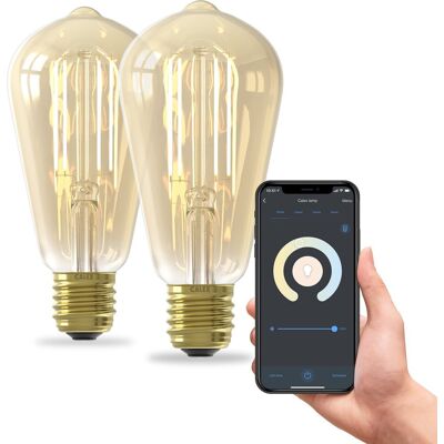 Calex slimme lamp - set van 2 stuks - wifi led filament verlichting - e27 - rustiek smart bulb goud - dimbaar - warm wit licht - 7w Calex slimme lamp - set van 2 stuks - wifi led filament verlichting - e27 - rustiek smart bulb goud - dimbaar - warm wit licht - 7w