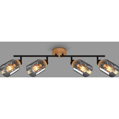 BRILONER - HEMA - Spot - Hout en Rookglas - 4x E27 Max 10W - Plafondspot BRILONER - HEMA - Spot - Hout en Rookglas - 4x E27 Max 10W - Plafondspot