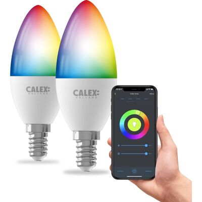 Calex slimme lamp - set van 2 stuks - wifi led verlichting - e14 - smart bulb - dimbaar - rgb en wit licht - 4.9w Calex slimme lamp - set van 2 stuks - wifi led verlichting - e14 - smart bulb - dimbaar - rgb en wit licht - 4.9w