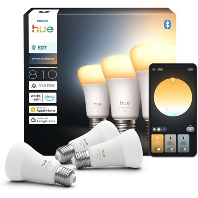 Philips Hue slimme led a60 lamp, warm tot koelwit licht, e27 fitting, 3-pack Philips Hue slimme led a60 lamp, warm tot koelwit licht, e27 fitting, 3-pack