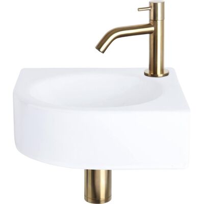 Differnz cleo fonteinset - fonteinset toilet 30x30x10 cm - wasbak keramiek wit - wastafel met mat gouden fonteinkraan - gebogen kraan met standaard greep voor badkamer Differnz cleo fonteinset - fonteinset toilet 30x30x10 cm - wasbak keramiek wit - wastafel met mat gouden fonteinkraan - gebogen kraan met standaard greep voor badkamer