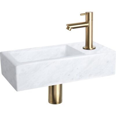 Differnz helios fonteinset - 37.5x18.5x9.5cm - rechthoek - 1 kraangat - recht matte gouden kraan - mineraalsteen marmer Differnz helios fonteinset - 37.5x18.5x9.5cm - rechthoek - 1 kraangat - recht matte gouden kraan - mineraalsteen marmer