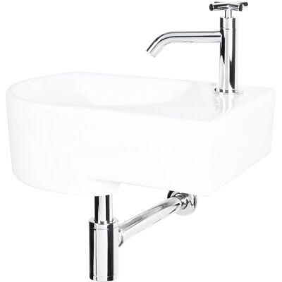 Differnz apollo fonteinset - fontein van keramiek met kraan in model gebogen kruis chroom rechts - inclusief koudwaterkraan, afvoerplug en sifon - afmetingen 41.5 x 27 x 14 cm - kleur wit Differnz apollo fonteinset - fontein van keramiek met kraan in model gebogen kruis chroom rechts - inclusief koudwaterkraan, afvoerplug en sifon - afmetingen 41.5 x 27 x 14 cm - kleur wit