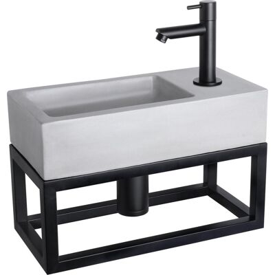 Differnz ravo fonteinset - 38.5x18.5x25cm - rechthoek - 1 kraangat - recht matte zwarte kraan - met zwart frame - beton lichtgrijs Differnz ravo fonteinset - 38.5x18.5x25cm - rechthoek - 1 kraangat - recht matte zwarte kraan - met zwart frame - beton lichtgrijs