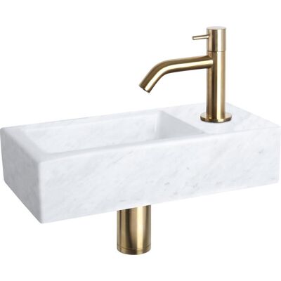 Differnz helios fonteinset - 37.5x18.5x9.5cm - rechthoek - 1 kraangat - gebogen matte gouden kraan - mineraalsteen marmer Differnz helios fonteinset - 37.5x18.5x9.5cm - rechthoek - 1 kraangat - gebogen matte gouden kraan - mineraalsteen marmer