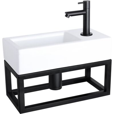 Differnz helios fonteinset - 37.5x18.5x9.5cm - rechthoek - 1 kraangat rechts - recht matte zwarte kraan - met zwart frame - keramiek wit Differnz helios fonteinset - 37.5x18.5x9.5cm - rechthoek - 1 kraangat rechts - recht matte zwarte kraan - met zwart frame - keramiek wit