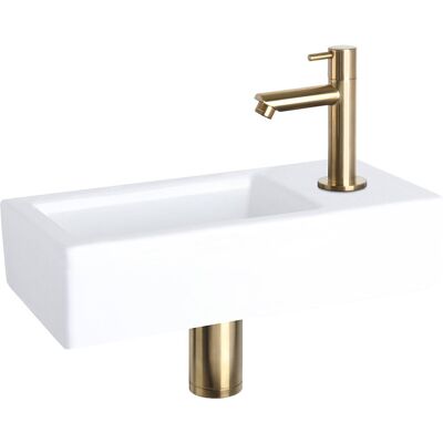 Differnz helios fonteinset - wasbak keramiek 37,5x18.5x9,5cm - fonteinset toilet met fonteinkraan rechts mat goud - wastafel met rechte kraan en standaard greep - voor badkamer of wc Differnz helios fonteinset - wasbak keramiek 37,5x18.5x9,5cm - fonteinset toilet met fonteinkraan rechts mat goud - wastafel met rechte kraan en standaard greep - voor badkamer of wc
