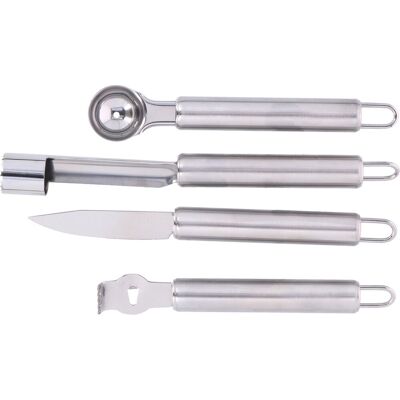 Alpina fruitsnijset - set van 4 stuks - schiller/ fruitsnijder/ appelboor/ meloenboor - rvs Chroom Alpina fruitsnijset - set van 4 stuks - schiller/ fruitsnijder/ appelboor/ meloenboor - rvs Chroom