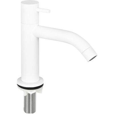 Differnz koudwaterkraan mix & match - gebogen wastafelkraan - fonteinkraan voor toilet - mat wit - messing - compact formaat - 13,8 cm hoog - kraan met hendel - zonder waste Differnz koudwaterkraan mix & match - gebogen wastafelkraan - fonteinkraan voor toilet - mat wit - messing - compact formaat - 13,8 cm hoog - kraan met hendel - zonder waste