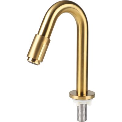 Differnz koudwaterkraan gebogen - fonteinkraan voor toilet of wastafel - hoge uitloop - modern design - vervaardigd uit messing - hoogte 19 cm - afwerking mat goud Differnz koudwaterkraan gebogen - fonteinkraan voor toilet of wastafel - hoge uitloop - modern design - vervaardigd uit messing - hoogte 19 cm - afwerking mat goud