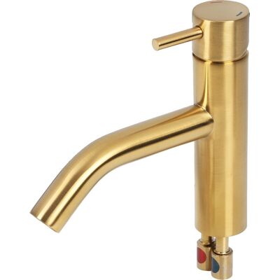 Differnz wastafelkraan - mengkraan - gebogen kraan - koud/warm - mat goud Differnz wastafelkraan - mengkraan - gebogen kraan - koud/warm - mat goud