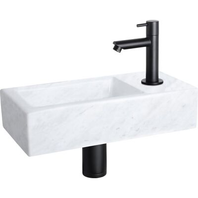 Differnz helios fonteinset 37,5x18,5x9,5 cm - marmeren wastafel - met rechte koudwaterkraan mat zwart - fonteinset toilet - inclusief sifon & afvoerplug - wandmontage - rechthoekig Differnz helios fonteinset 37,5x18,5x9,5 cm - marmeren wastafel - met rechte koudwaterkraan mat zwart - fonteinset toilet - inclusief sifon & afvoerplug - wandmontage - rechthoekig