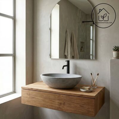 Differnz dias waskom - 50 x 38 x 14 cm - gemaakt van beton - kleur lichtgrijs - opzetmodel - inclusief afvoergat - modern en stoer design - geschikt voor hoge kraan of inbouwkraan Differnz dias waskom - 50 x 38 x 14 cm - gemaakt van beton - kleur lichtgrijs - opzetmodel - inclusief afvoergat - modern en stoer design - geschikt voor hoge kraan of inbouwkraan