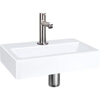Differnz flat fonteinset - keramiek - kraan recht mat chroom - 38 x 24 x 7 cm Differnz flat fonteinset - keramiek - kraan recht mat chroom - 38 x 24 x 7 cm