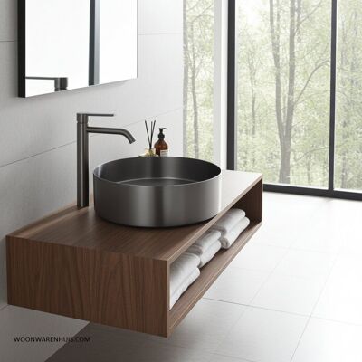 Differnz waskom - ø 40 cm - hoogte 11 cm - rvs - kleur gun metal - rond model - hygiënisch en eenvoudig schoon te maken - modern design - geschikt voor badkamer of toilet Differnz waskom - ø 40 cm - hoogte 11 cm - rvs - kleur gun metal - rond model - hygiënisch en eenvoudig schoon te maken - modern design - geschikt voor badkamer of toilet