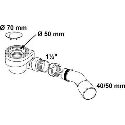 Kirchhoff pp douche- en badafvoer 50 mm, chroom, 1 1/2" x 40/50 mm, met afdekking, 70 mm Kirchhoff pp douche- en badafvoer 50 mm, chroom, 1 1/2" x 40/50 mm, met afdekking, 70 mm