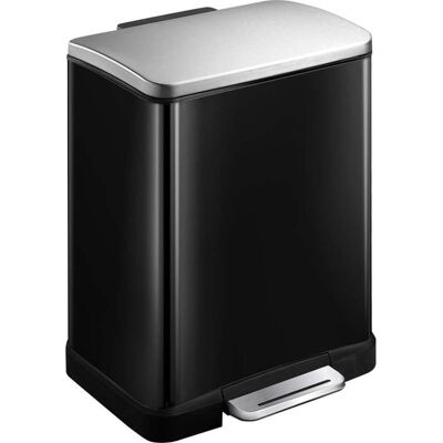EKO - e-cube recycling pedaalemmer 10+9 liter - stainless steel plastic - zwart glanzend, mat rvs - prullenbak EKO - e-cube recycling pedaalemmer 10+9 liter - stainless steel plastic - zwart glanzend, mat rvs - prullenbak