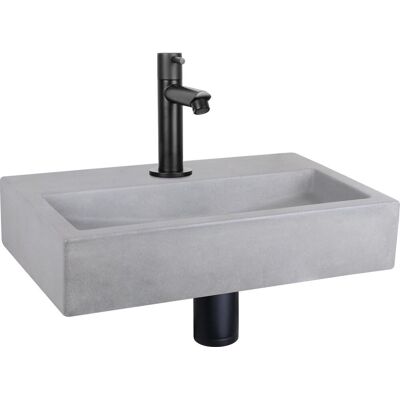 Differnz flat fonteinset 38x24x7 cm - betonnen wastafel lichtgrijs met kraan - kraan recht mat zwart - fontein met sifon & afvoerplug - opzetwastafel toilet - rechthoekig design Differnz flat fonteinset 38x24x7 cm - betonnen wastafel lichtgrijs met kraan - kraan recht mat zwart - fontein met sifon & afvoerplug - opzetwastafel toilet - rechthoekig design