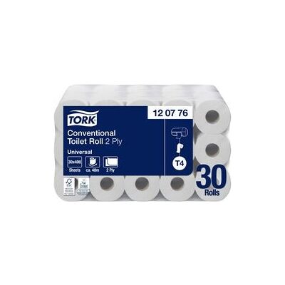 Tork Toiletpapier T4 Universeel 2-laags Recycling 30 Rollen Tork Toiletpapier T4 Universeel 2-laags Recycling 30 Rollen