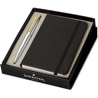 Sheaffer balpen giftset vfm g9422 - polished chrome gold plated met a6 notebook Sheaffer balpen giftset vfm g9422 - polished chrome gold plated met a6 notebook