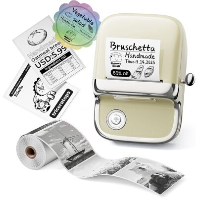 Phomemo m150 - bluetooth label maker - thermische mini printer - draagbare labelprinter - 203 dpi - voor organisatie en creatieve labels - beige Phomemo m150 - bluetooth label maker - thermische mini printer - draagbare labelprinter - 203 dpi - voor organisatie en creatieve labels - beige