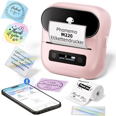 Phomemo m220 - bluetooth labelprinter - thermische label maker - draagbare printer - 203 dpi - voor barcode, adreslabels en bedrijfsetiketten - roze Phomemo m220 - bluetooth labelprinter - thermische label maker - draagbare printer - 203 dpi - voor barcode, adreslabels en bedrijfsetiketten - roze