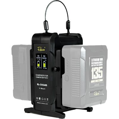 Rolux dubbele snellader rl-ch240s voor v-mount accu Rolux dubbele snellader rl-ch240s voor v-mount accu