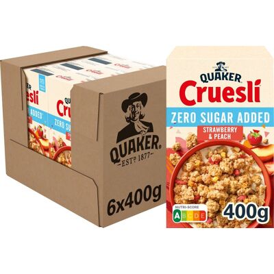 Quaker cruesli zero sugar added strawberry & peach - ontbijtgranen - 6 x 400 gram Quaker cruesli zero sugar added strawberry & peach - ontbijtgranen - 6 x 400 gram