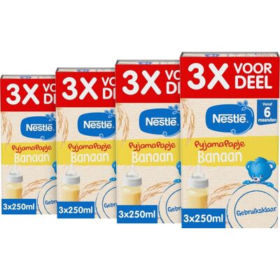 Nestlé pyjamapapje banaan - babyvoeding 6+ maanden - gebruiksklaar - 4 stuks 3 x 250ml Nestlé pyjamapapje banaan - babyvoeding 6+ maanden - gebruiksklaar - 4 stuks 3 x 250ml