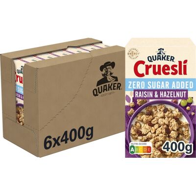 Quaker cruesli zero sugar added rozijn & hazelnoot - ontbijtgranen - 6 x 400 gram Quaker cruesli zero sugar added rozijn & hazelnoot - ontbijtgranen - 6 x 400 gram