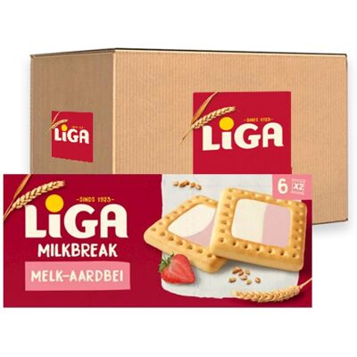 Liga milkbreak duo koekjes melk & aardbei - doos 12 x 245g - koek - koeken voor onderweg of werk en kantoor Liga milkbreak duo koekjes melk & aardbei - doos 12 x 245g - koek - koeken voor onderweg of werk en kantoor