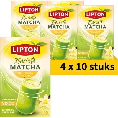 Lipton barista matcha oat vanilla flavoured - 40 sachets - matcha poeder met haver - vanille - 4 x 10 stuks - voordeelverpakking Lipton barista matcha oat vanilla flavoured - 40 sachets - matcha poeder met haver - vanille - 4 x 10 stuks - voordeelverpakking
