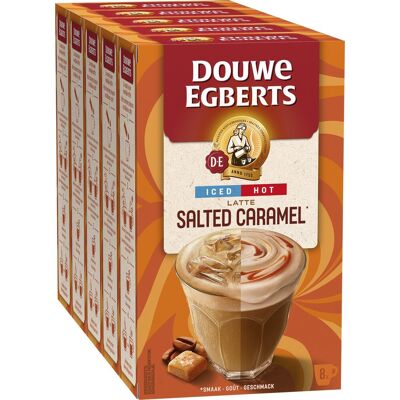 Douwe Egberts oploskoffie salted caramel - warm/koud - 5 x 8 zakjes Douwe Egberts oploskoffie salted caramel - warm/koud - 5 x 8 zakjes