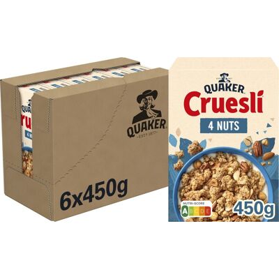 Quaker cruesli 4 noten - ontbijtgranen - 6 x 450 gram Quaker cruesli 4 noten - ontbijtgranen - 6 x 450 gram