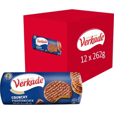 Verkade crunchy haverkoek koekjes - melkchocolade - 12 x 262 gram Verkade crunchy haverkoek koekjes - melkchocolade - 12 x 262 gram