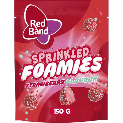 Red Band sprinkled foamies strawberry snoep 10x150g Red Band sprinkled foamies strawberry snoep 10x150g