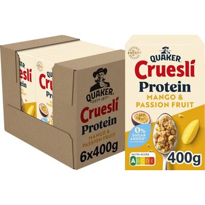 Quaker cruesli protein zero sugar added mango & passion fruit 6 x 400 gr Quaker cruesli protein zero sugar added mango & passion fruit 6 x 400 gr