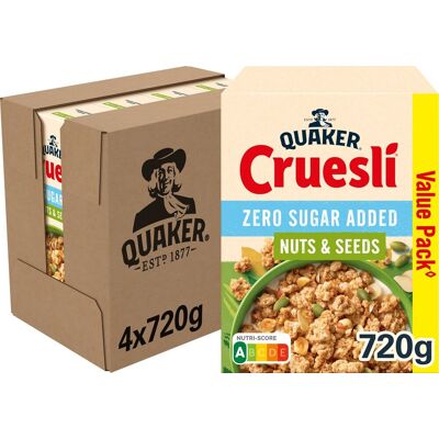 Quaker cruesli zero sugar added nuts & seeds- ontbijtgranen - 4 x 720 gram Quaker cruesli zero sugar added nuts & seeds- ontbijtgranen - 4 x 720 gram