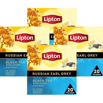 Lipton russian earl grey - 80 theezakjes piramid - zwarte thee - 4 x 20 zakjes - voordeelverpakking Lipton russian earl grey - 80 theezakjes piramid - zwarte thee - 4 x 20 zakjes - voordeelverpakking