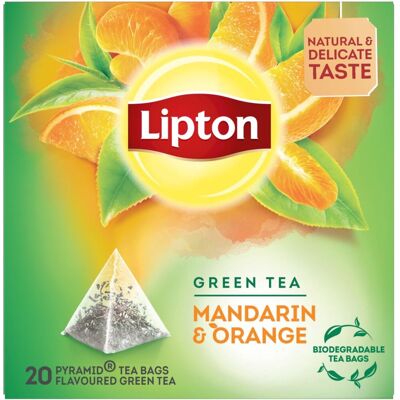 Lipton green tea mandarin orange - 80 theezakjes piramid - groene thee mandarijn sinaasappel - 4 x 20 zakjes - voordeelverpakking Lipton green tea mandarin orange - 80 theezakjes piramid - groene thee mandarijn sinaasappel - 4 x 20 zakjes - voordeelverpakking