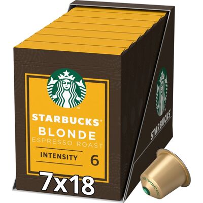 Starbucks by nespresso capsules blonde espresso roast - 7 doosjes x 18 koffiecups - voordeelverpakking Starbucks by nespresso capsules blonde espresso roast - 7 doosjes x 18 koffiecups - voordeelverpakking
