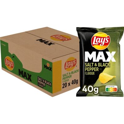 Lay's max salt & black pepper - ribbel chips - 20 x 40 gram Lay's max salt & black pepper - ribbel chips - 20 x 40 gram