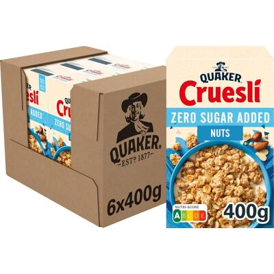 Quaker cruesli zero sugar added noten - ontbijtgranen - 6 x 400 gram Quaker cruesli zero sugar added noten - ontbijtgranen - 6 x 400 gram