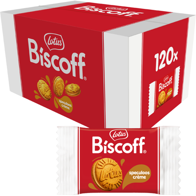 Lotus Biscoff cream per stuk verpakt (120 stuks) Lotus Biscoff cream per stuk verpakt (120 stuks)