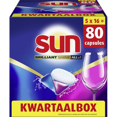 Sun - vaatwastabletten - brilliant shine - all-in-1 - 80 capsules - voordeelverpakking Sun - vaatwastabletten - brilliant shine - all-in-1 - 80 capsules - voordeelverpakking