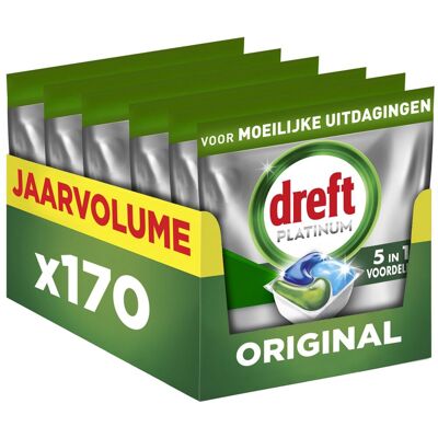 Dreft platinum all in one vaatwastabletten - original - 170 capsules - jaarvolume Dreft platinum all in one vaatwastabletten - original - 170 capsules - jaarvolume
