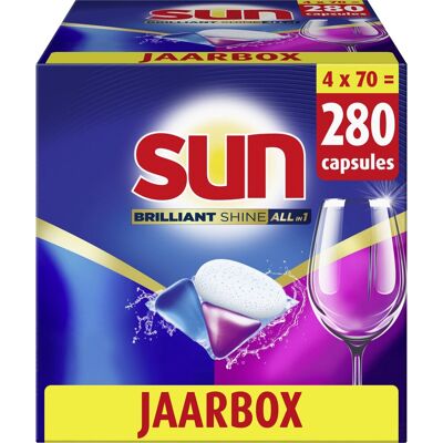 Sun - vaatwastabletten - brilliant shine - all-in 1 - 280 capsules - voordeelverpakking Sun - vaatwastabletten - brilliant shine - all-in 1 - 280 capsules - voordeelverpakking